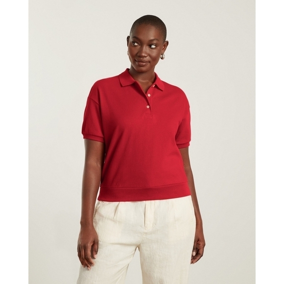 Everlane Shirt Women Small Red Oversized Polo Short Sleeve Organic Cotton Boxy - Picture 12 of 12